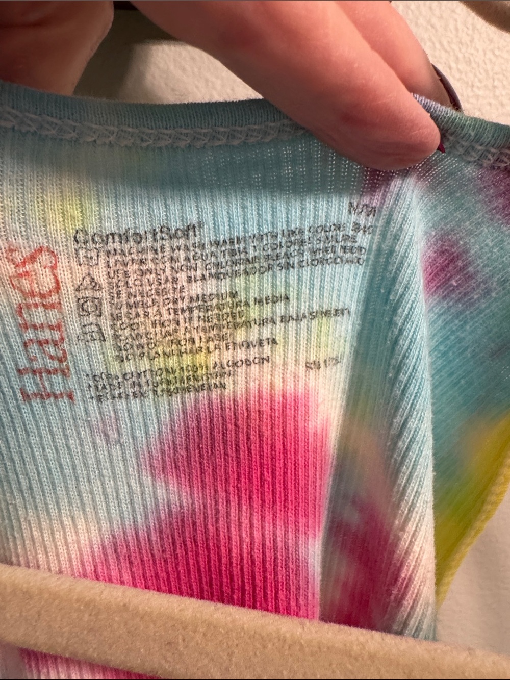 Hanes Tie-Dye Ribbed Tank top - Yellow, Blue & Pink M - Picture 2 of 3